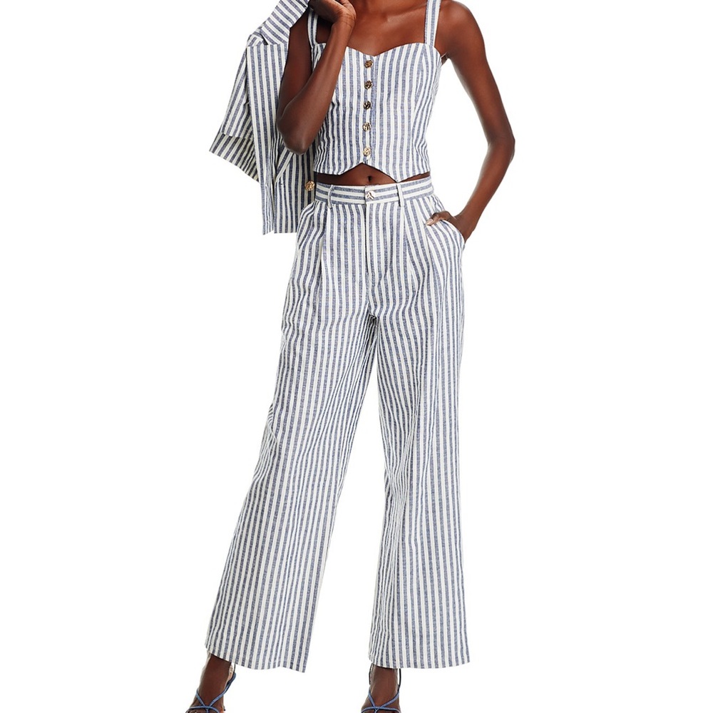 Aqua wide leg stripe pleated pants and matching crop top set